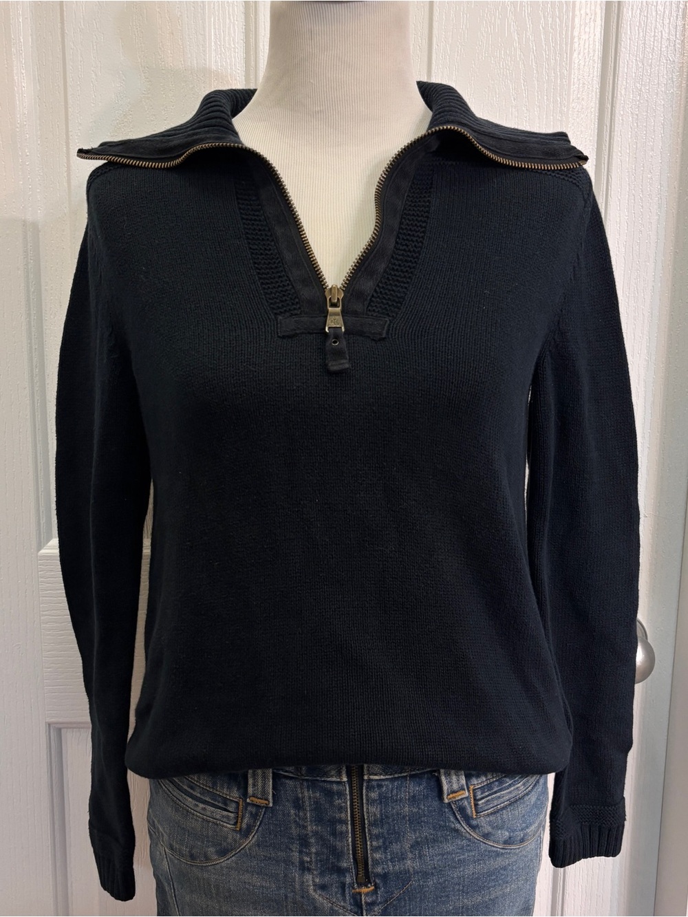 Ralph Lauren Black Zip-Front Sweater